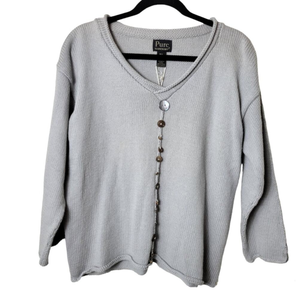 Vintage Pure Sweater M/L Gray Hand Knit Artsy Minimalist Lagenlook Lagom NEW